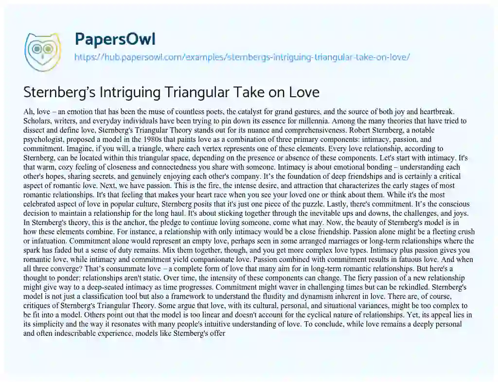 Essay on Sternberg’s Intriguing Triangular Take on Love
