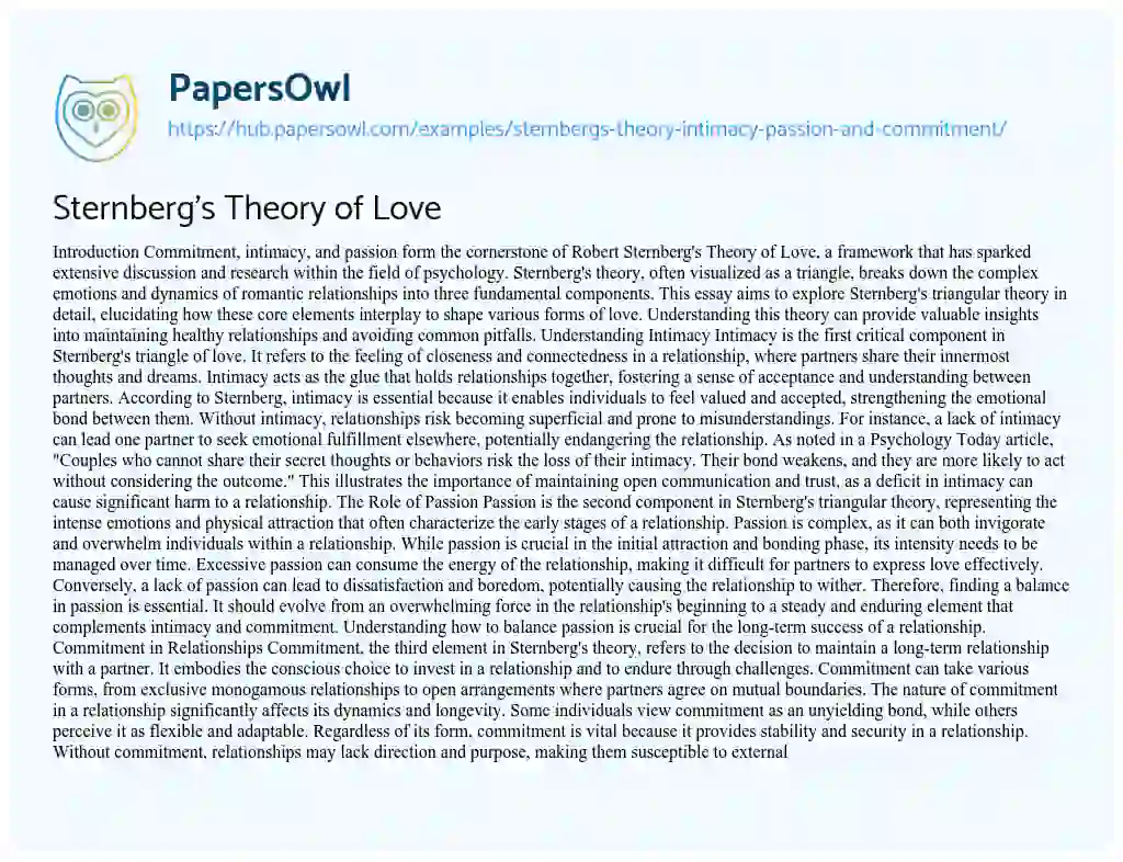 Essay on Sternberg’s Theory of Love