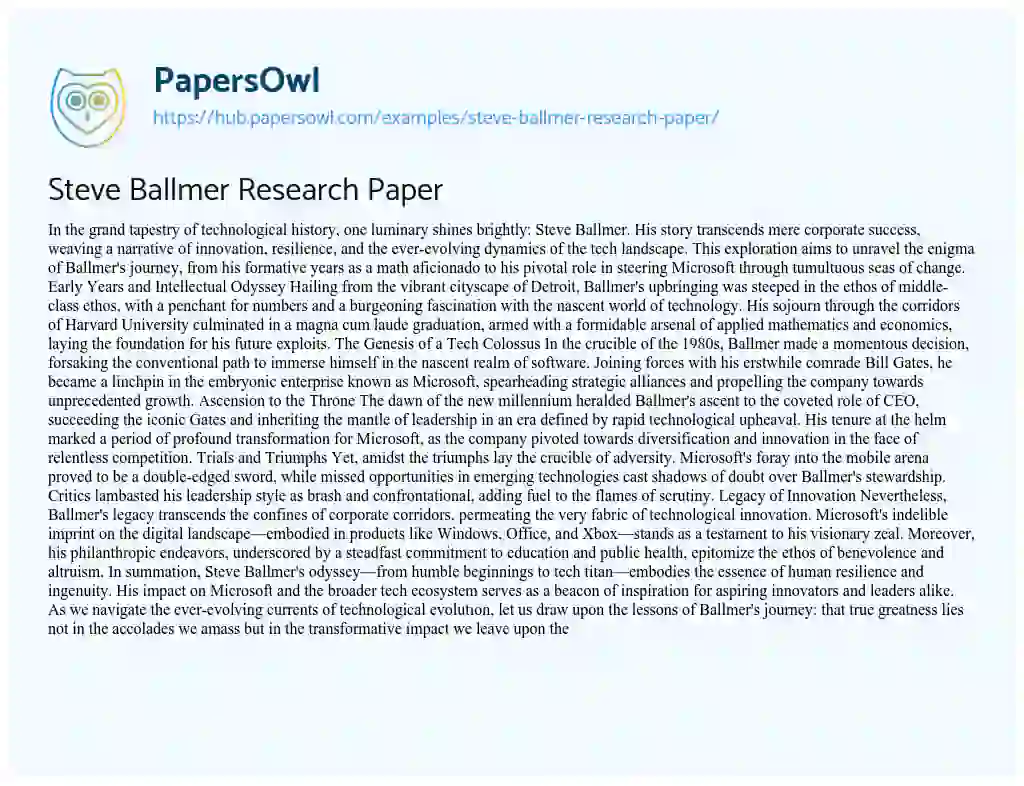 Essay on Steve Ballmer Research Paper