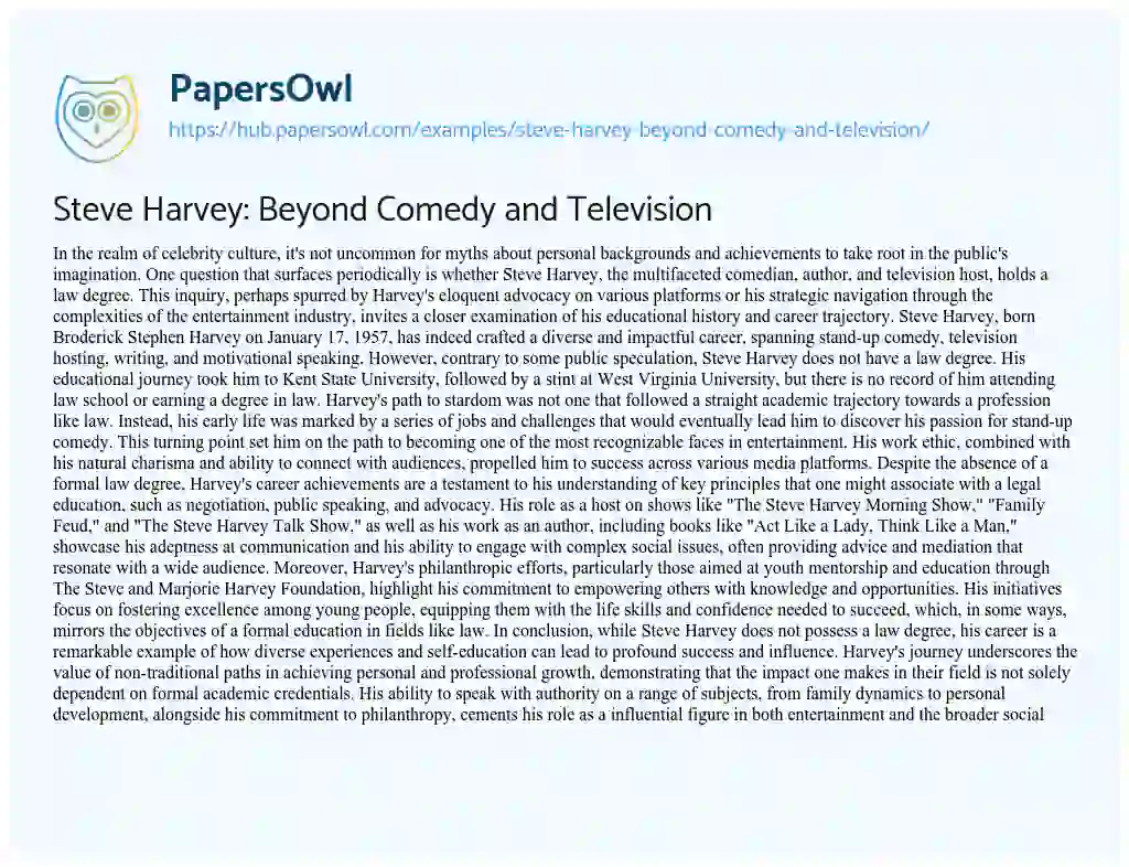 Essay on Steve Harvey: Beyond Comedy and Television