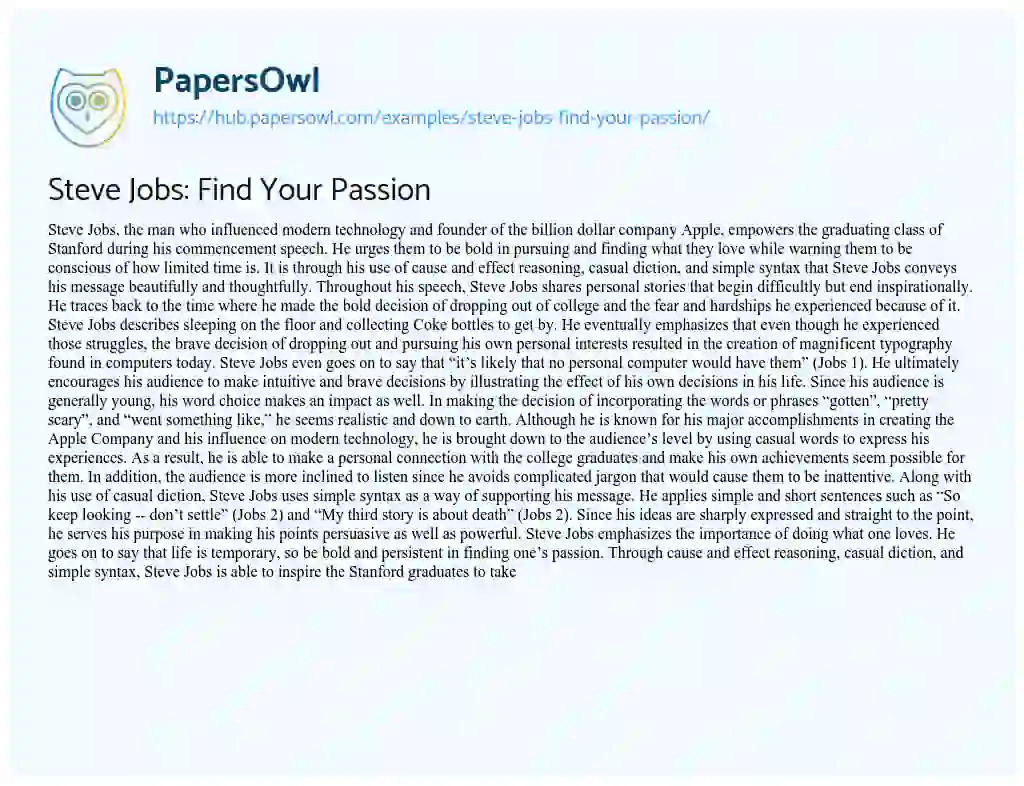 Essay on Steve Jobs: Find Your Passion