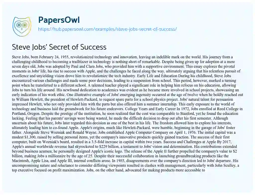 Essay on Steve Jobs’ Secret of Success