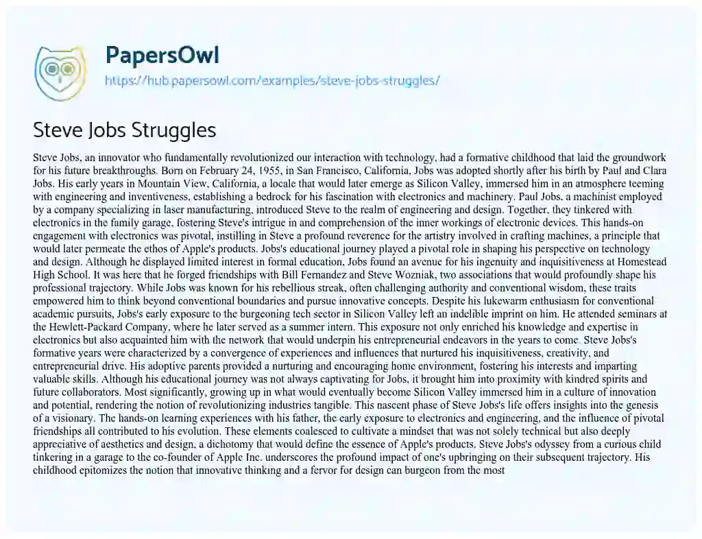 Essay on Steve Jobs Struggles