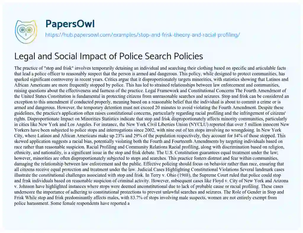 Essay on Legal and Social Impact of Police Search Policies