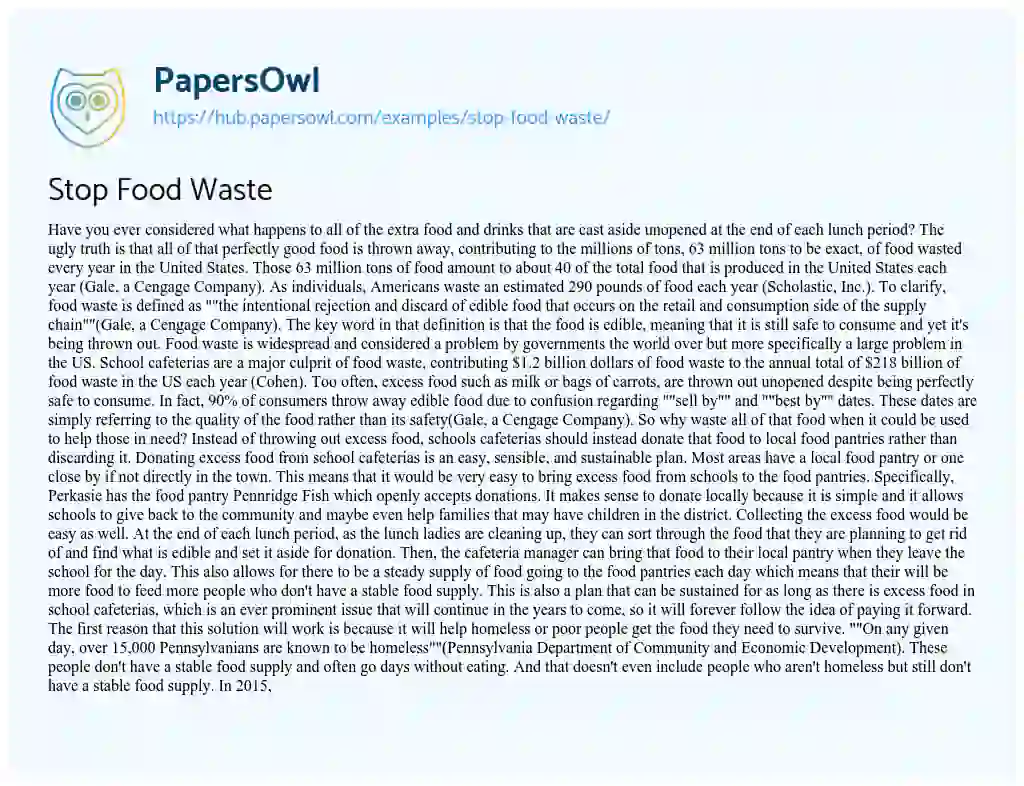 Essay on Stop Food Waste