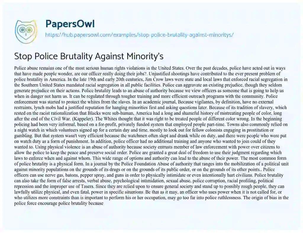 Essay on Stop Police Brutality Against Minority’s