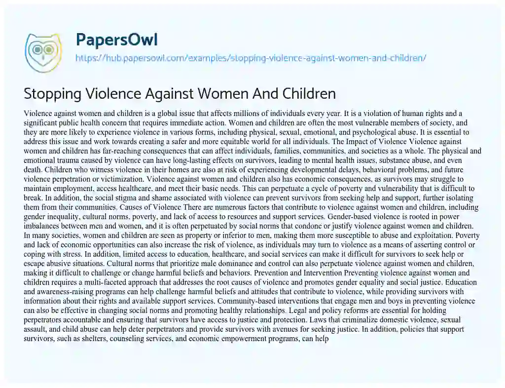 Essay on Stopping Violence Against Women And Children