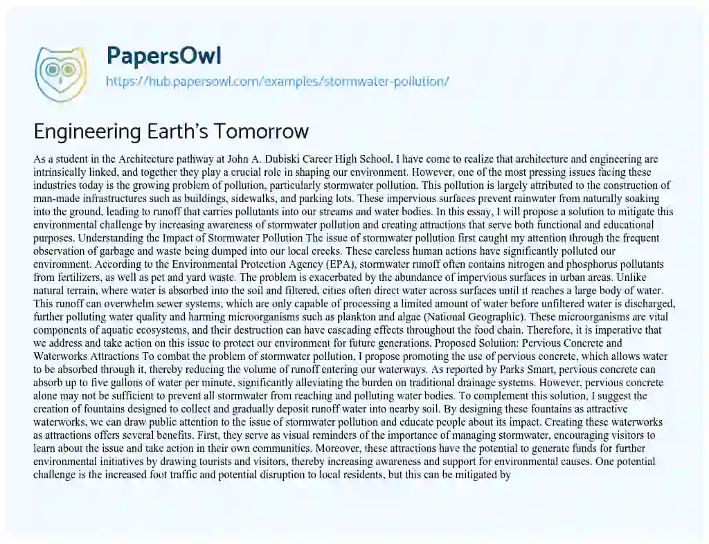 Essay on Engineering Earth’s Tomorrow