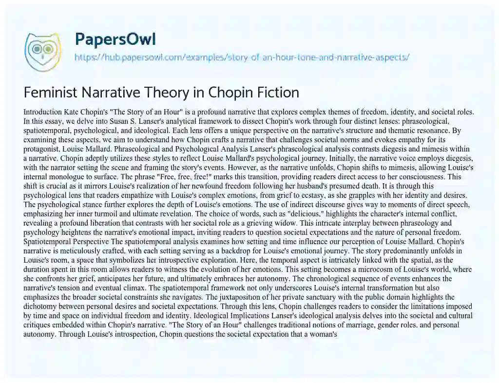 Essay on Feminist Narrative Theory in Chopin Fiction