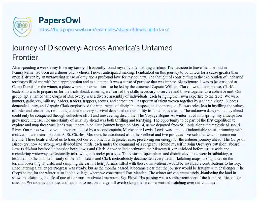 Essay on Journey of Discovery: Across America’s Untamed Frontier