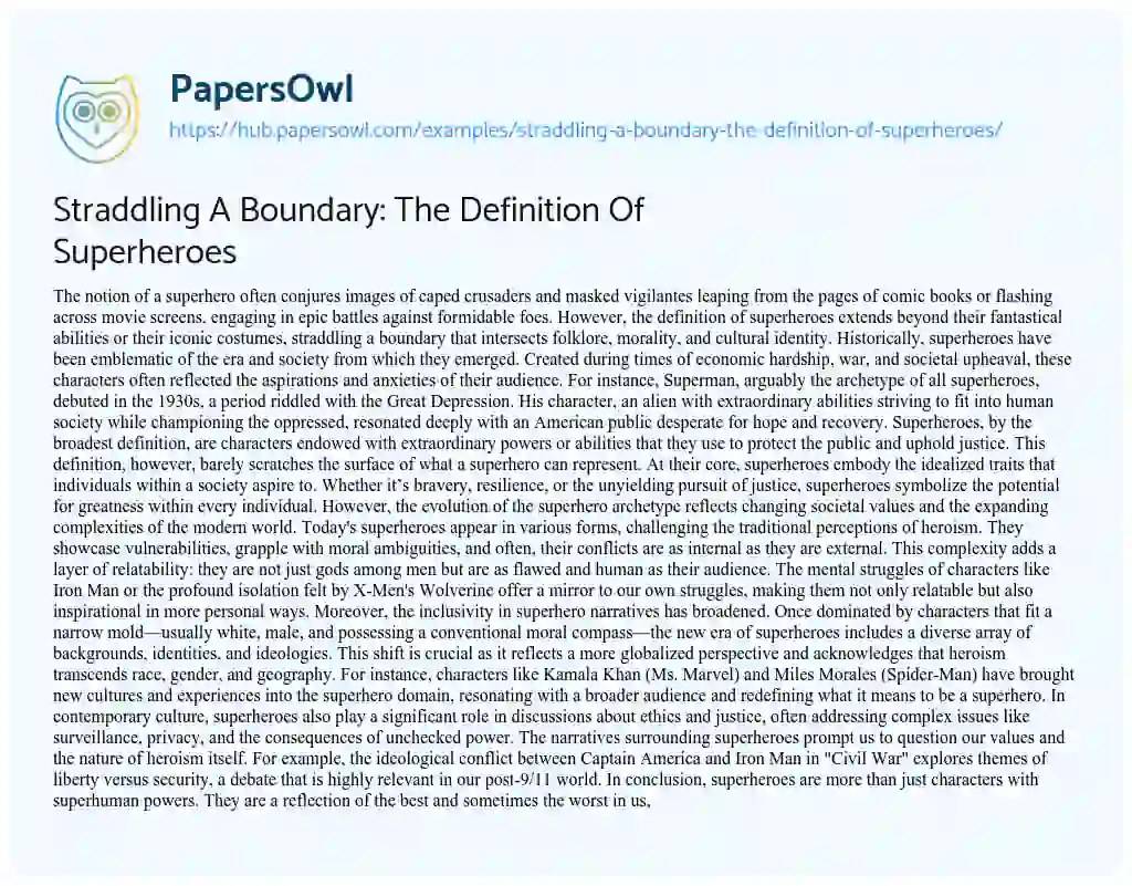 Essay on Straddling A Boundary: The Definition Of Superheroes