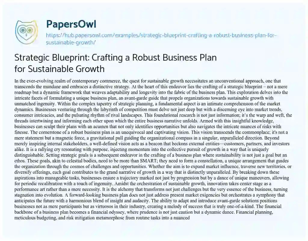 Essay on Strategic Blueprint: Crafting a Robust Business Plan for Sustainable Growth