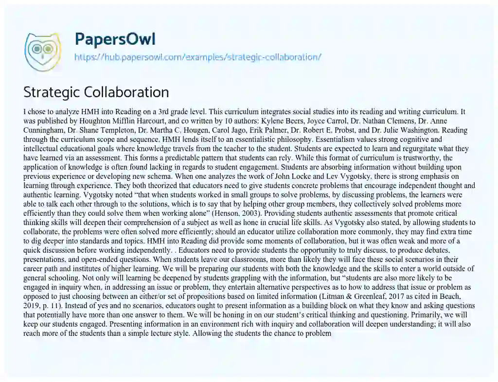 Essay on Strategic Collaboration