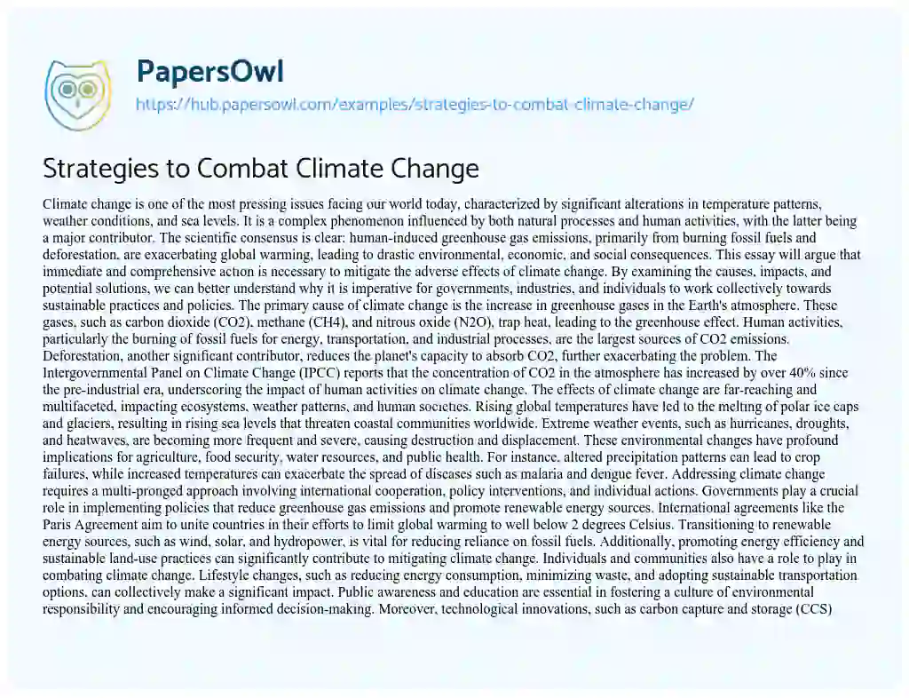 Essay on Strategies to Combat Climate Change