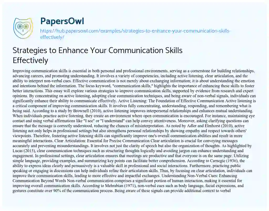 Essay on Strategies to Enhance Your Communication Skills Effectively