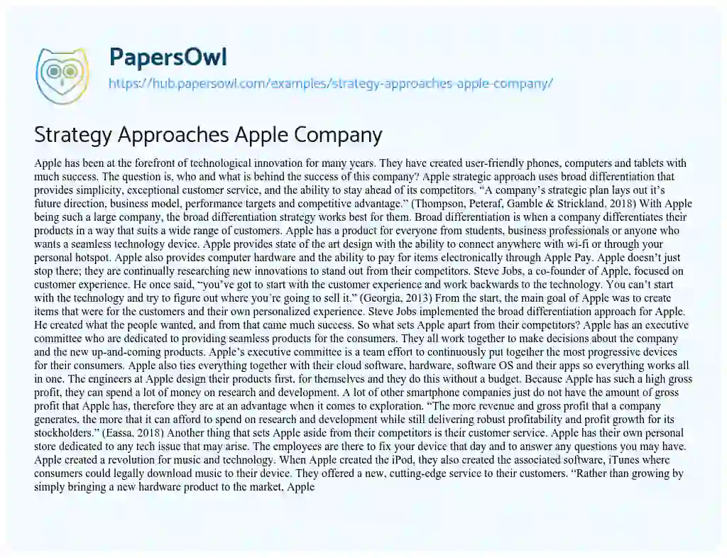 Essay on Strategy Approaches Apple Company