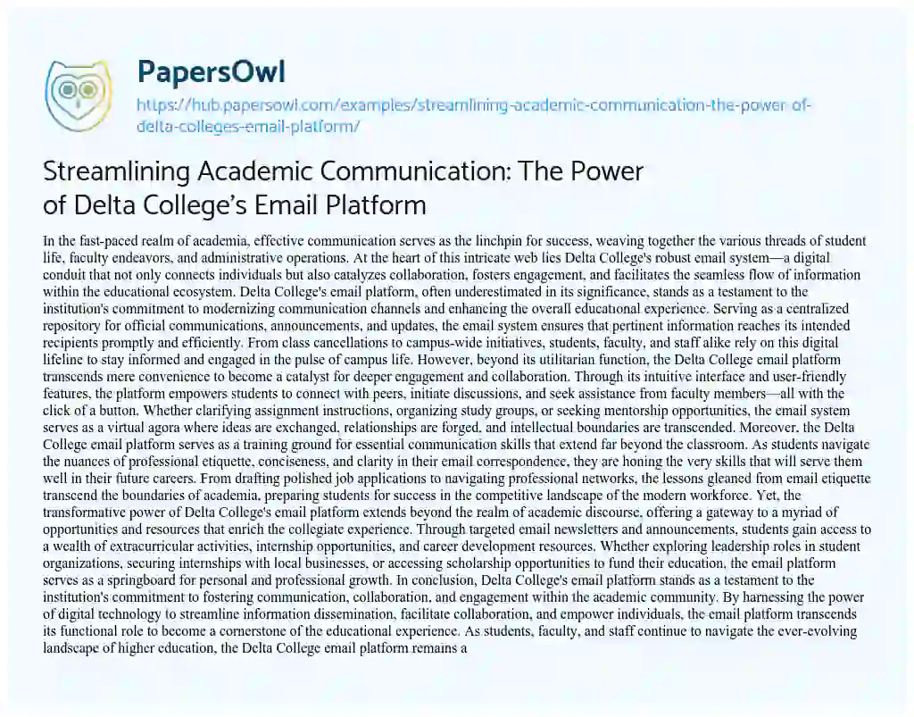 Essay on Streamlining Academic Communication: The Power of Delta College’s Email Platform