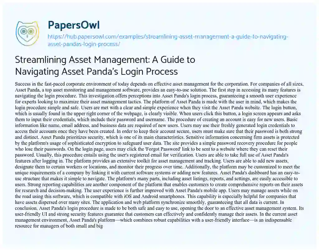 Essay on Streamlining Asset Management: A Guide to Navigating Asset Panda’s Login Process