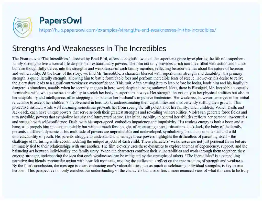 Essay on Strengths And Weaknesses In The Incredibles