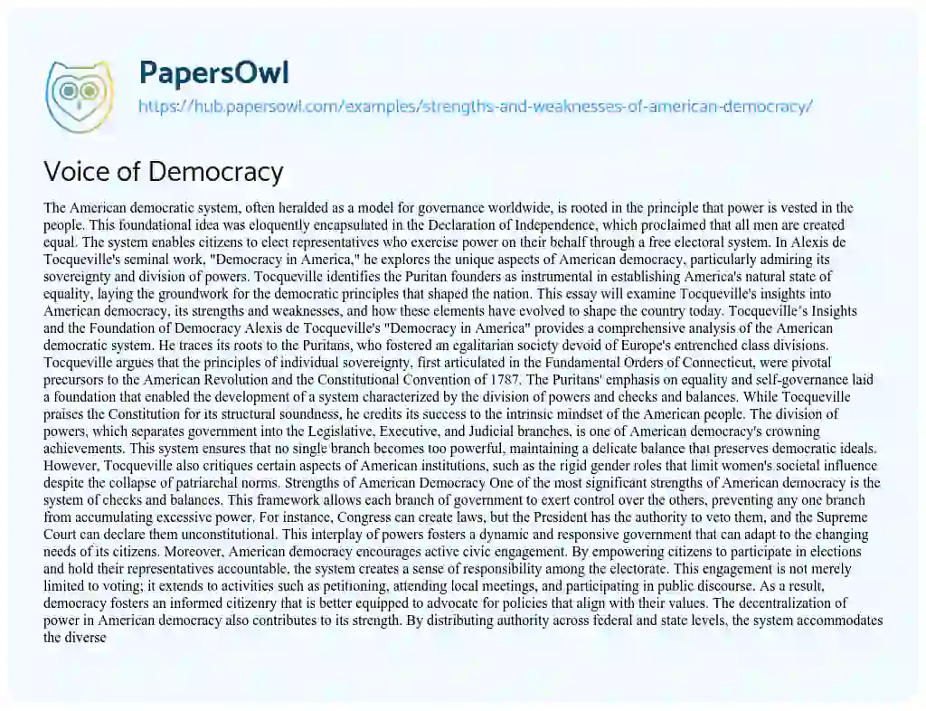 Essay on Voice of Democracy