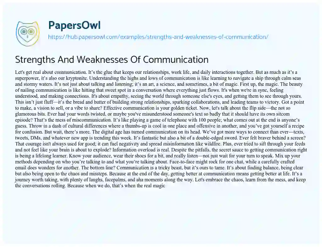 Essay on Strengths And Weaknesses Of Communication