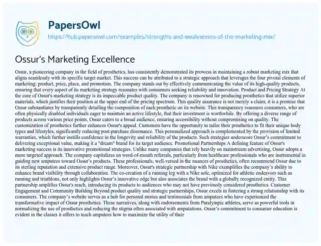 Essay on Ossur’s Marketing Excellence