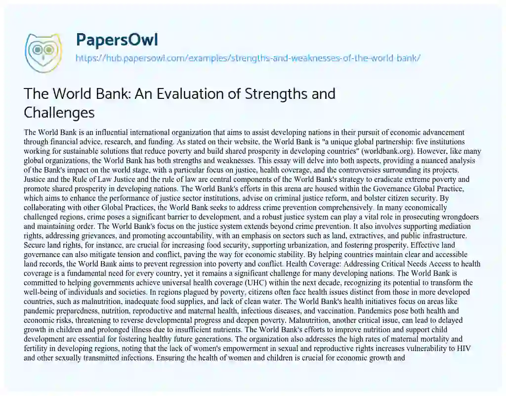 Essay on The World Bank: An Evaluation of Strengths and Challenges