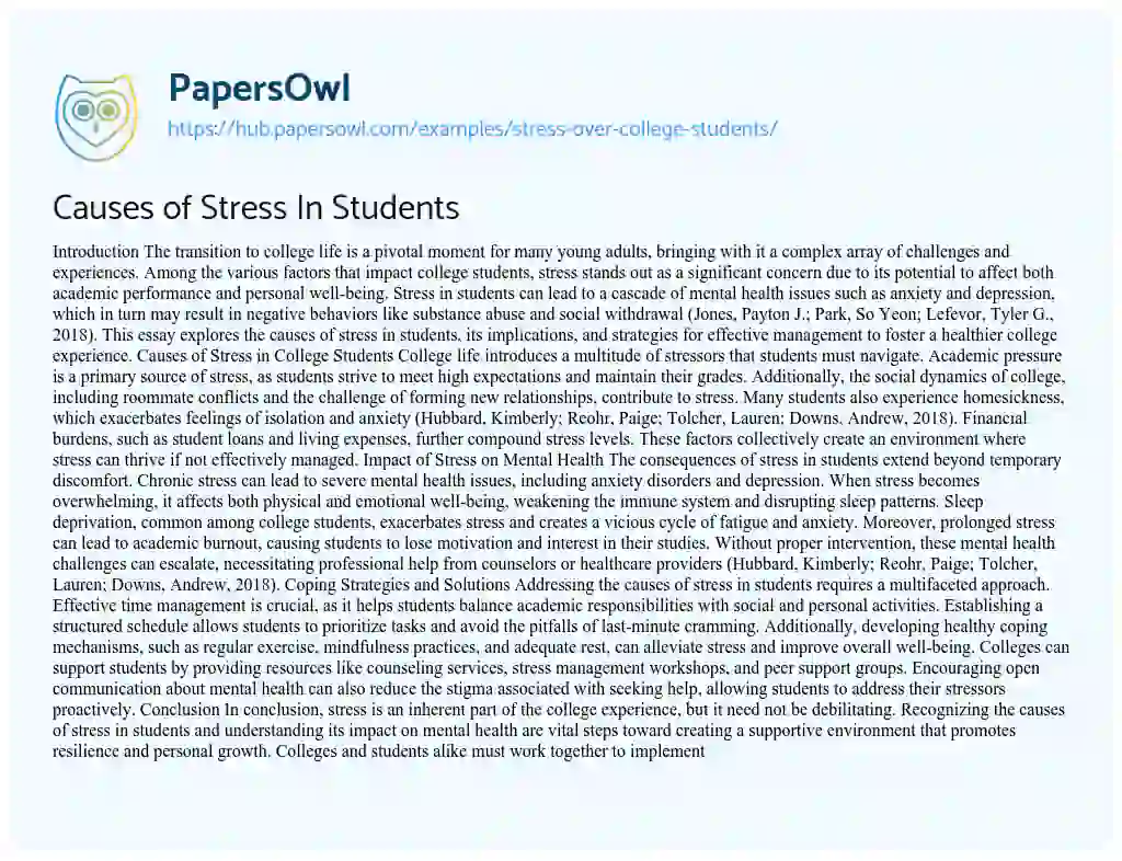 Essay on Causes of Stress In Students