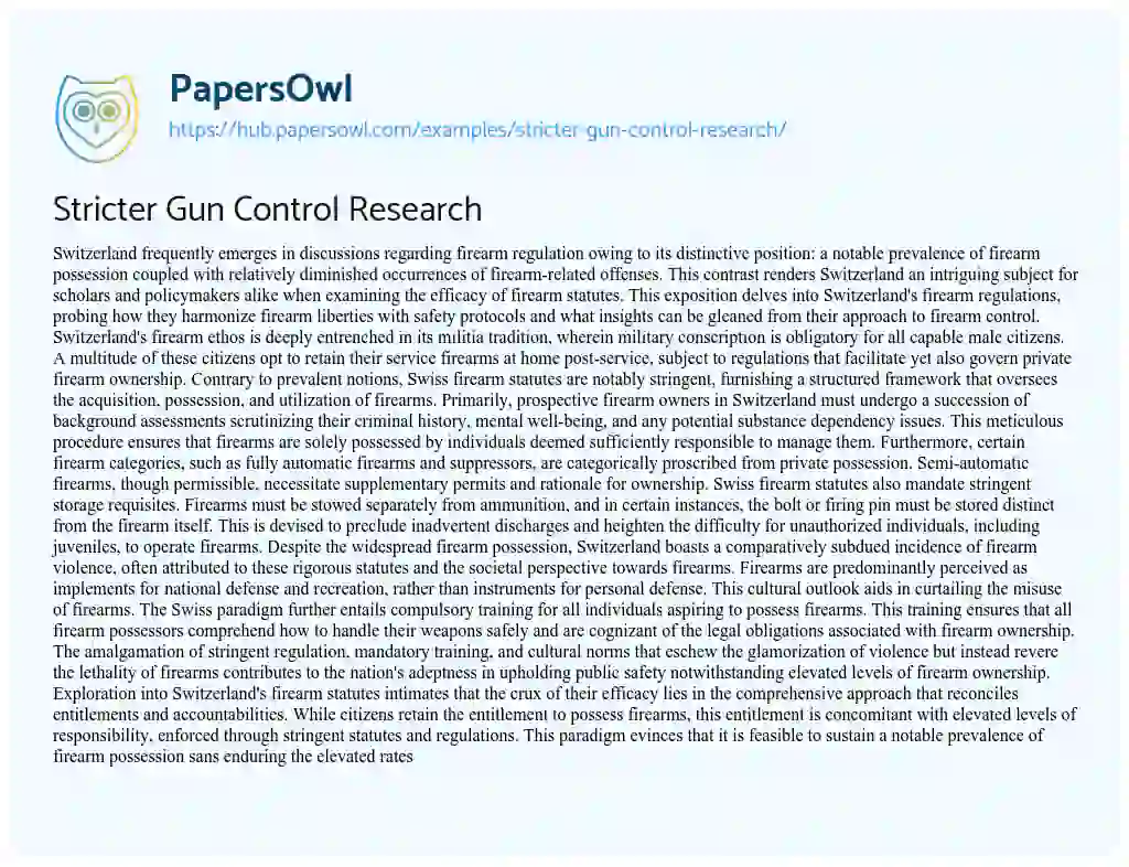 Essay on Stricter Gun Control Research