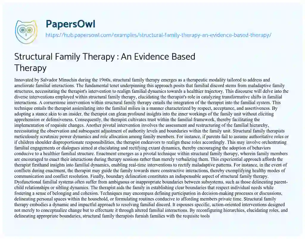 Essay on Structural Family Therapy : An Evidence Based Therapy