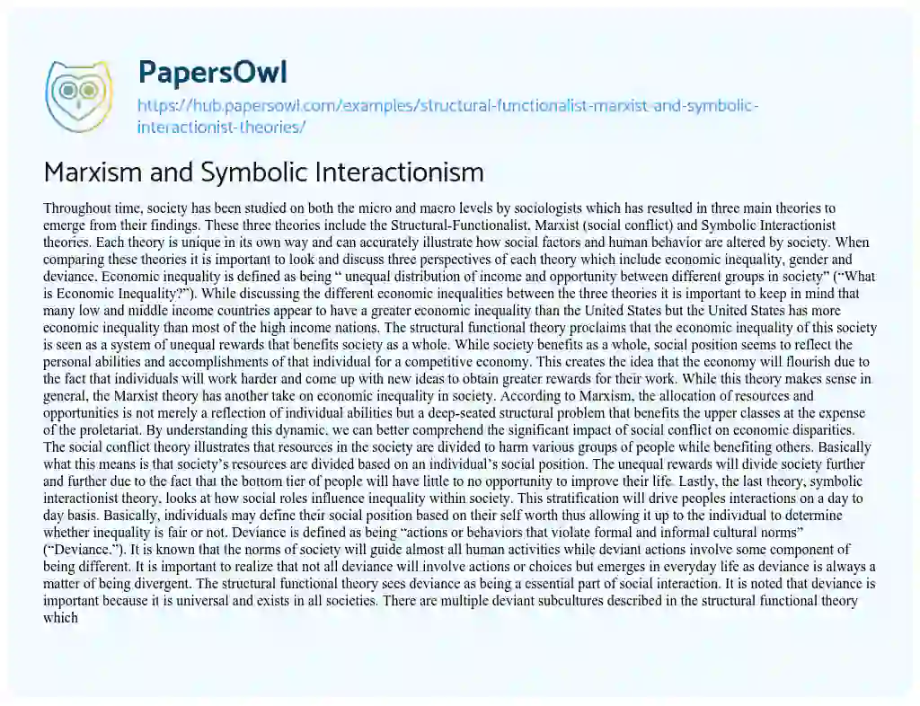 Essay on Marxism and Symbolic Interactionism