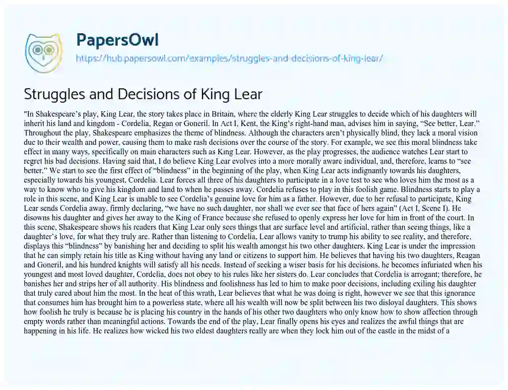 Essay on Struggles and Decisions of King Lear