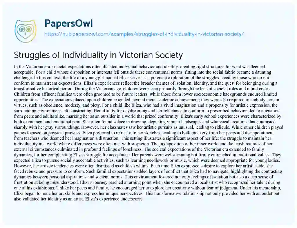 Essay on Struggles of Individuality in Victorian Society