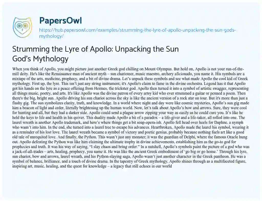 Essay on Strumming the Lyre of Apollo: Unpacking the Sun God’s Mythology
