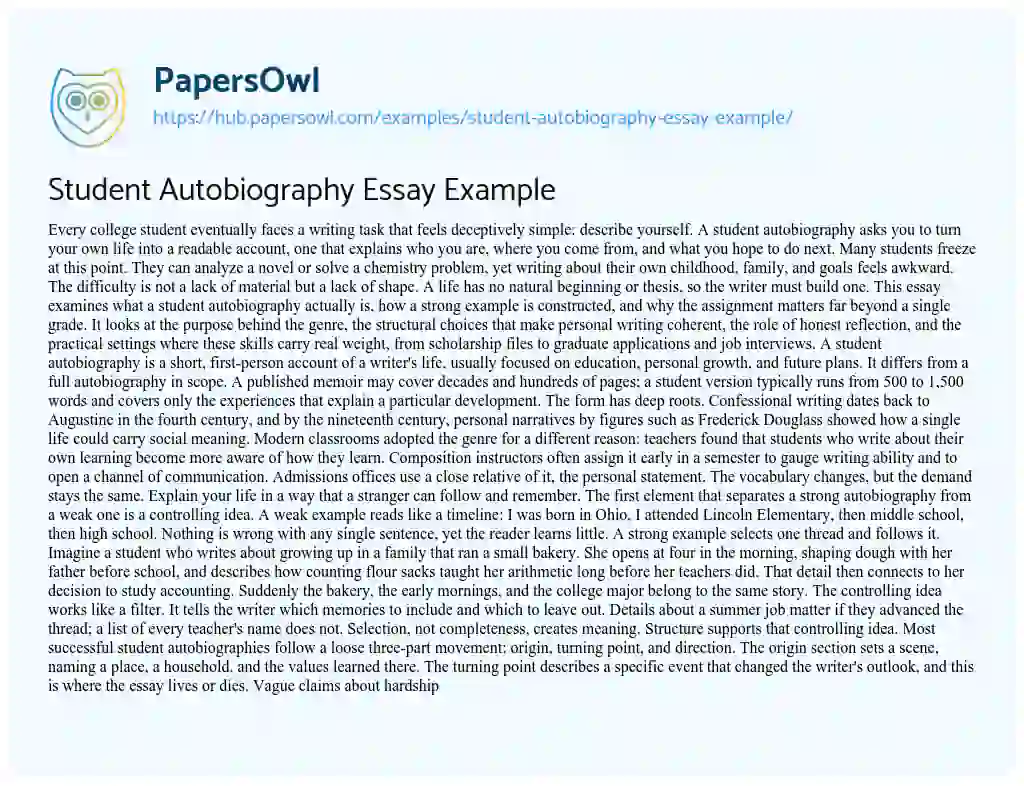 Essay on Student Autobiography Essay Example