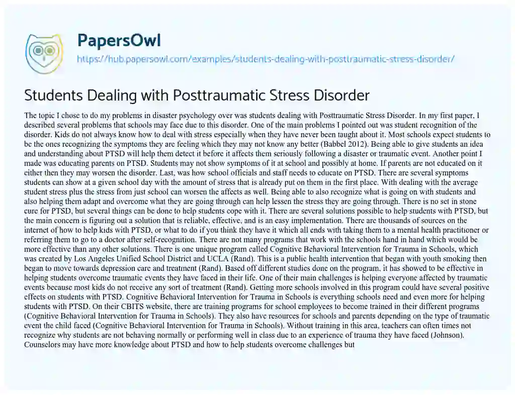 Essay on Students Dealing with Posttraumatic Stress Disorder