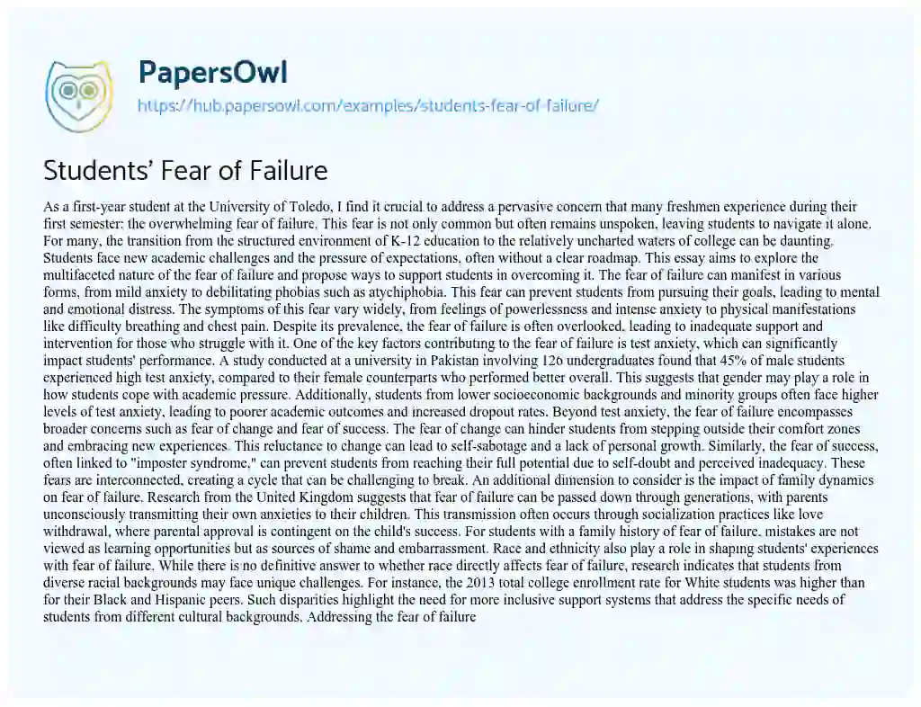 Essay on Students’ Fear of Failure