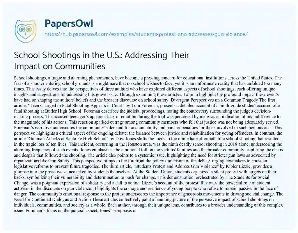 Essay on School Shootings in the U.S.: Addressing Their Impact on Communities