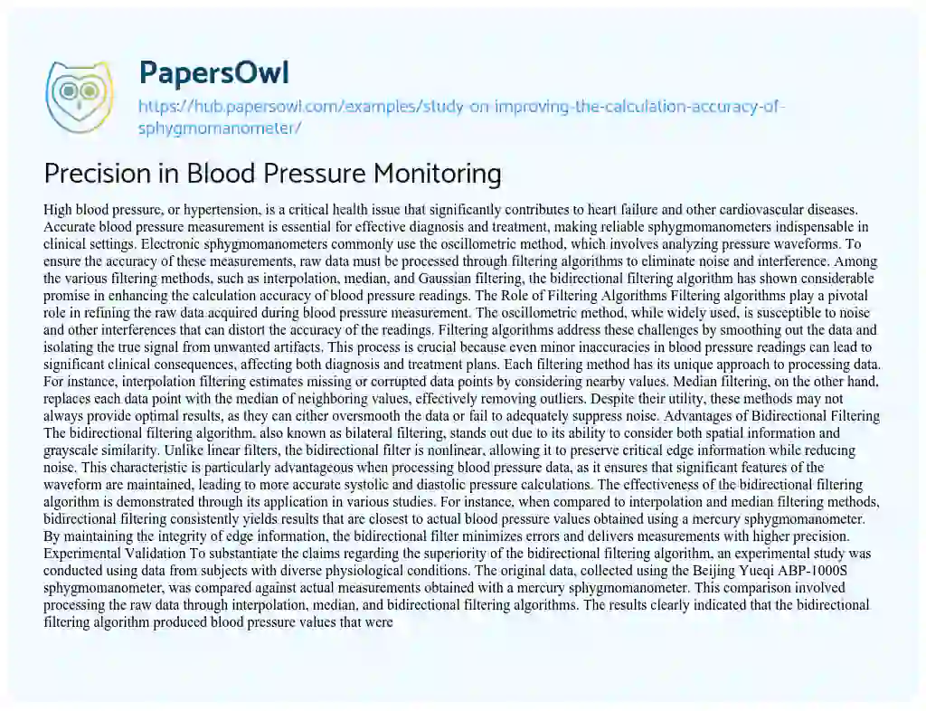 Essay on Precision in Blood Pressure Monitoring