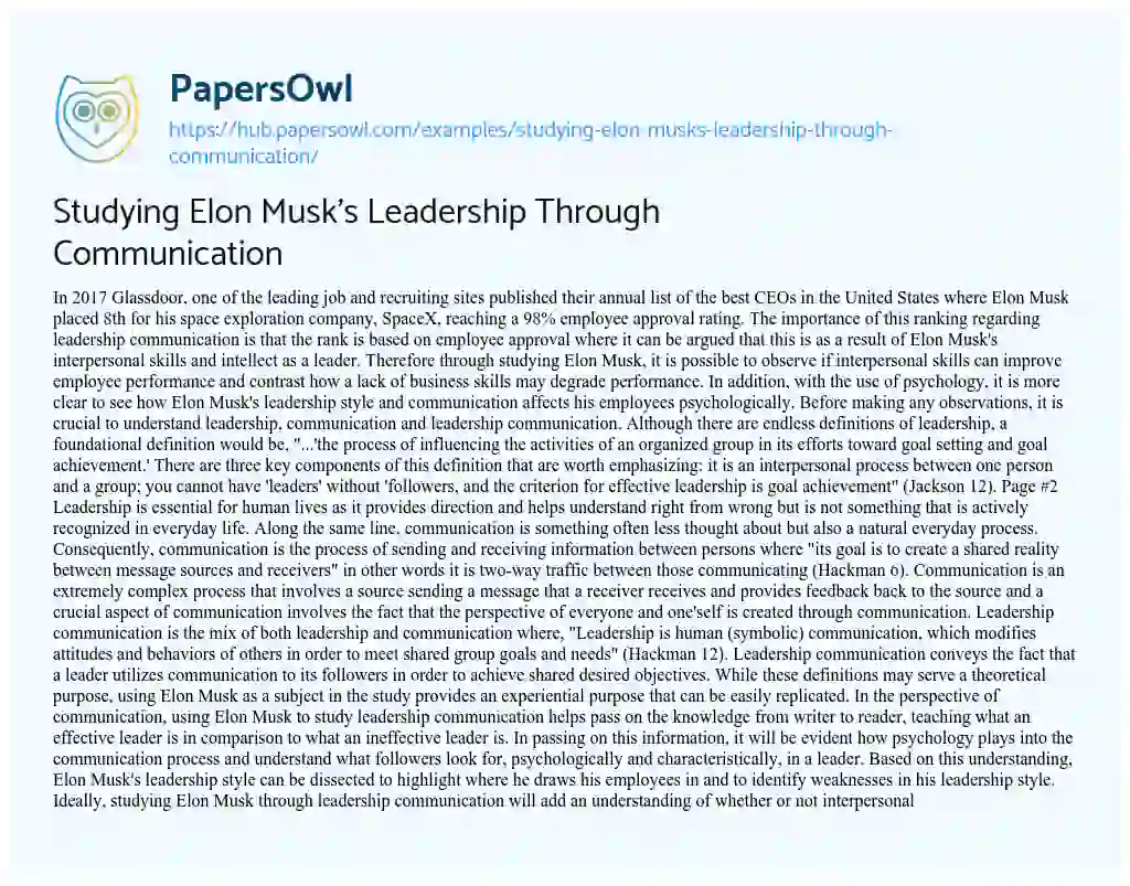 Essay on Studying Elon Musk’s Leadership Through Communication