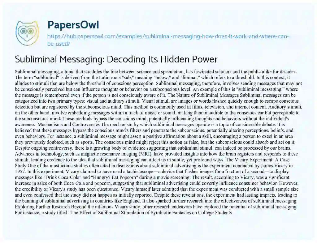 Essay on Subliminal Messaging: Decoding Its Hidden Power