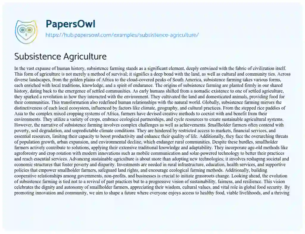 Essay on Subsistence Agriculture