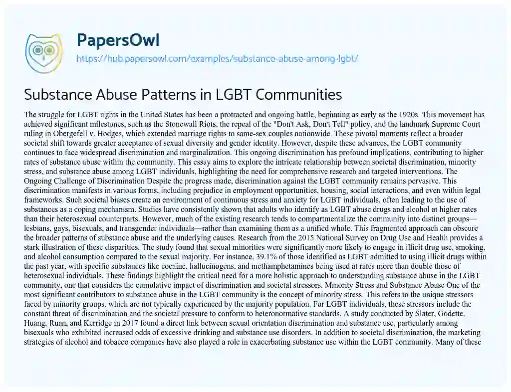 Essay on Substance Abuse Patterns in LGBT Communities