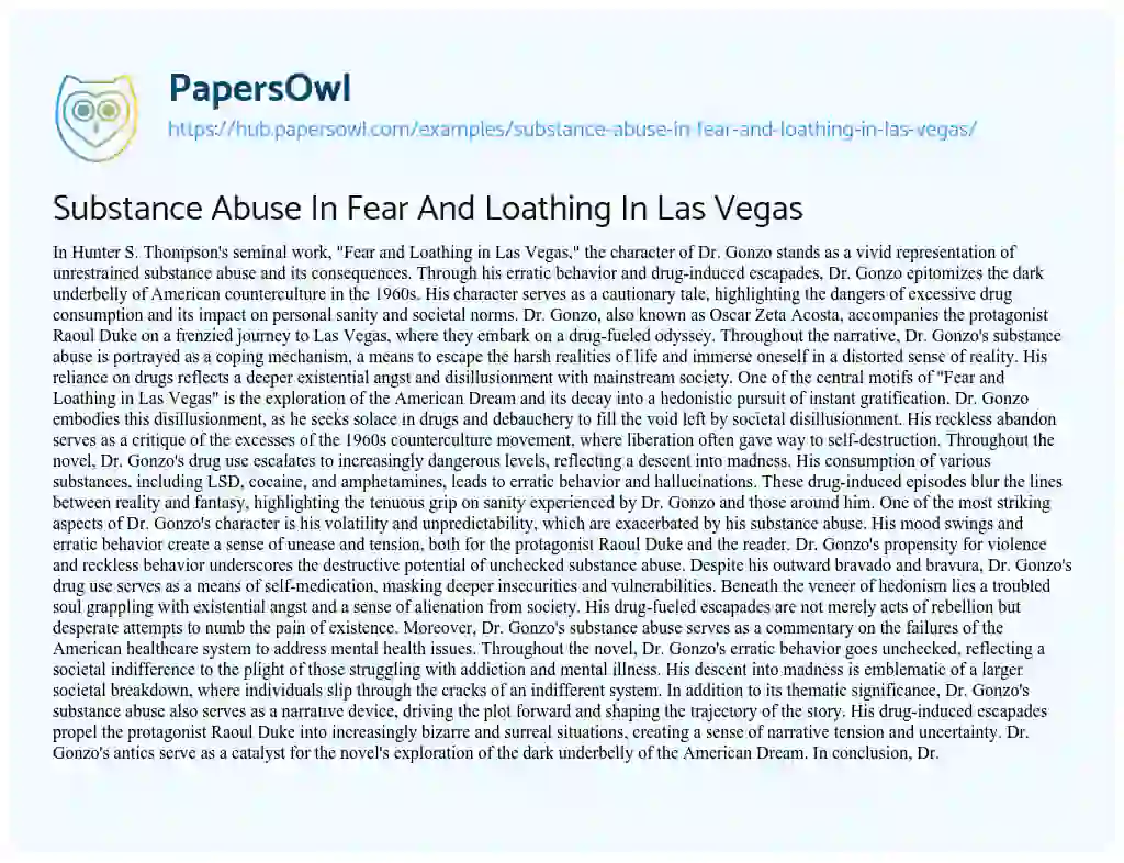 Essay on Substance Abuse In Fear And Loathing In Las Vegas