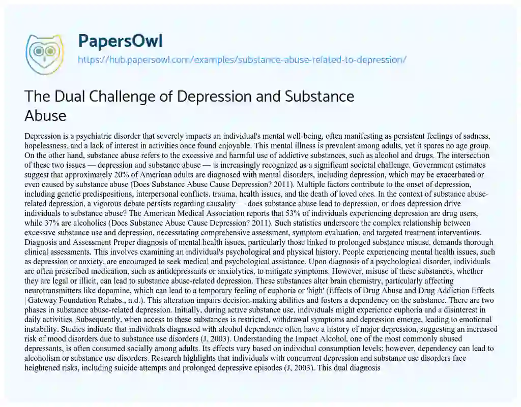 Essay on The Dual Challenge of Depression and Substance Abuse