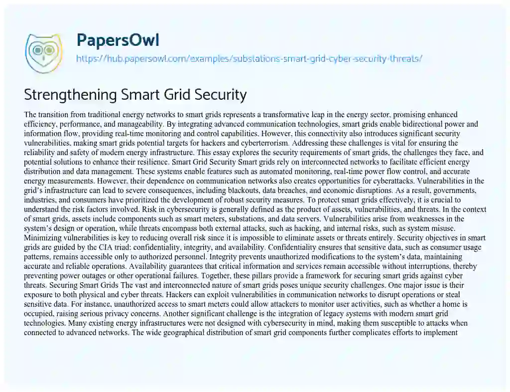 Essay on Strengthening Smart Grid Security