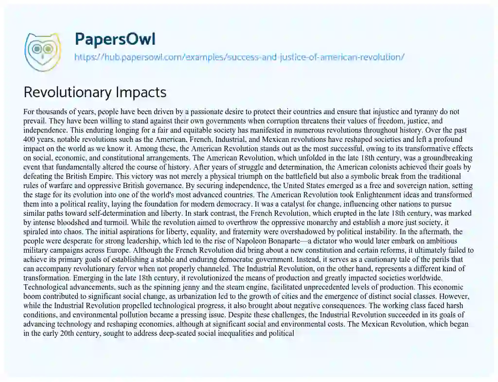 Essay on Revolutionary Impacts