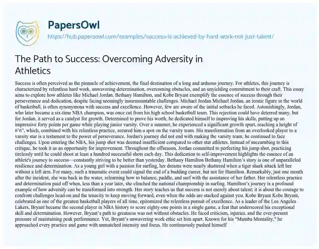 Essay on The Path to Success: Overcoming Adversity in Athletics