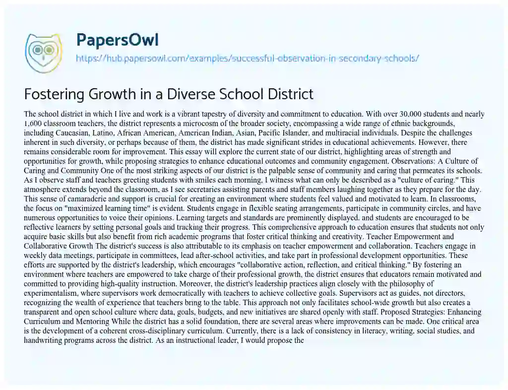 Essay on Fostering Growth in a Diverse School District