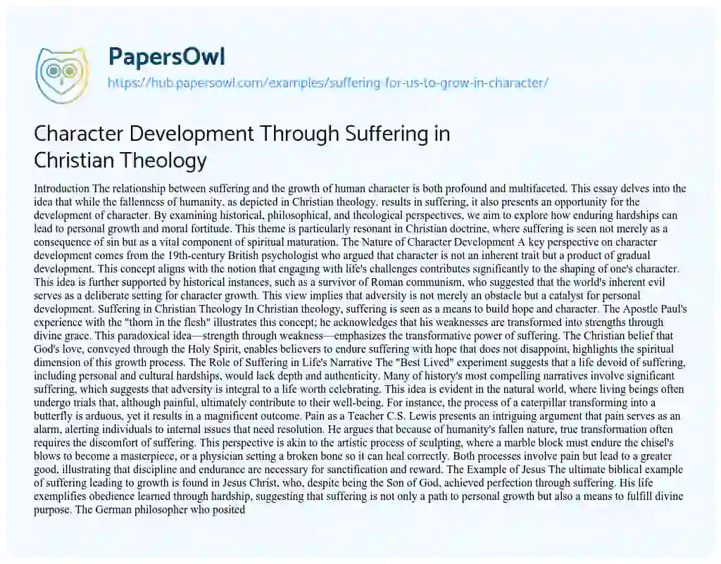 Essay on Character Development Through Suffering in Christian Theology